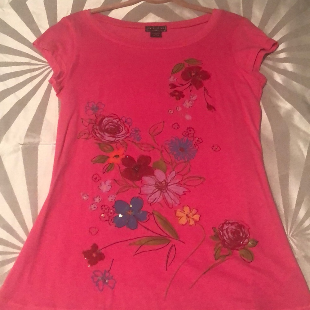 Fang Glam Pink Floral Short Sleeve Shirt-Medium